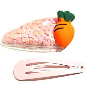Carrot Shaker Hair Clip Set Pink Snap Barrettes Heart Confetti Cute Kawaii Girls